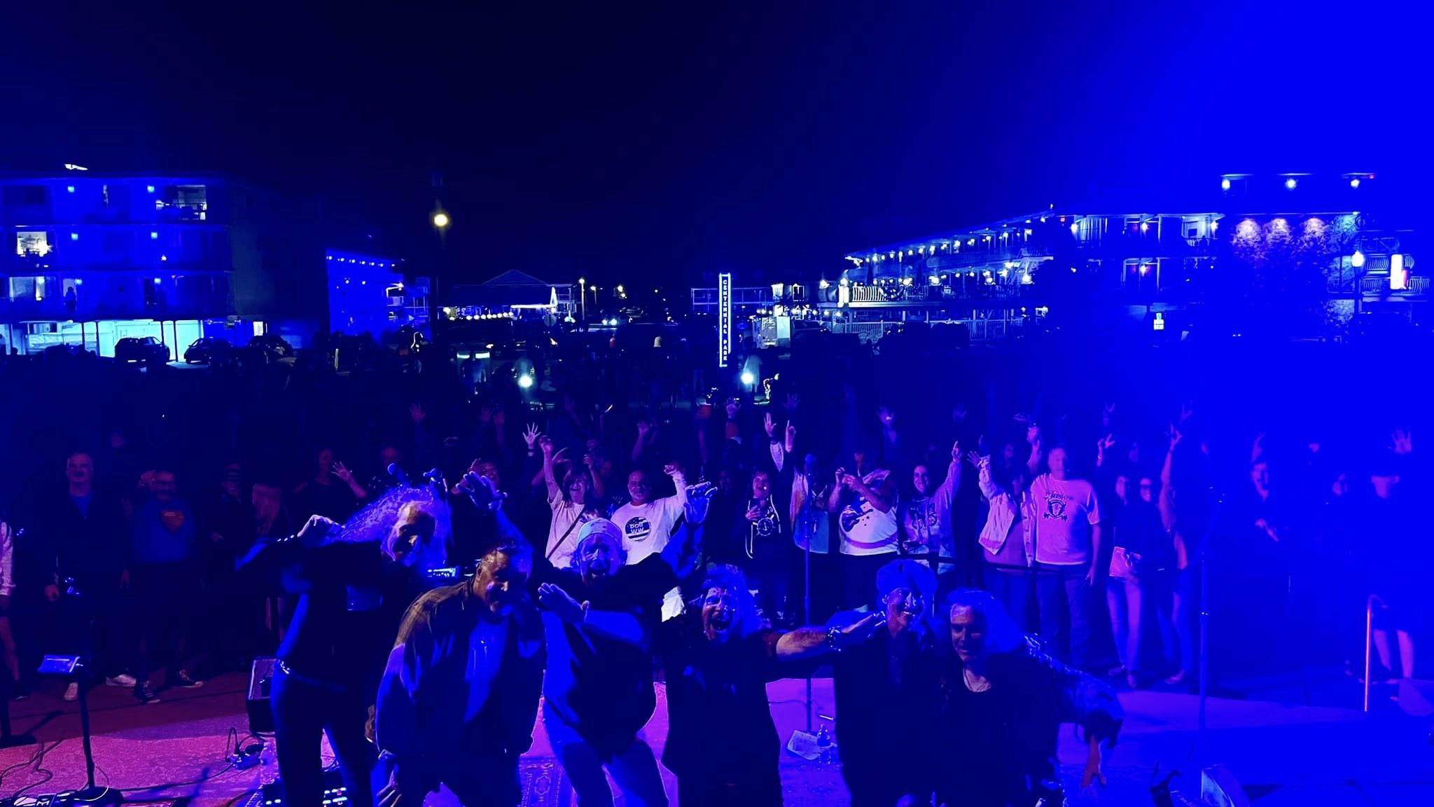 Winslow outdoor night show — crowd arms raised